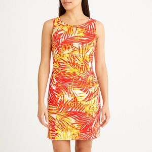 Ronni Nicole Tropical Print Sheath Dress Size 12 Gold Bar Detail